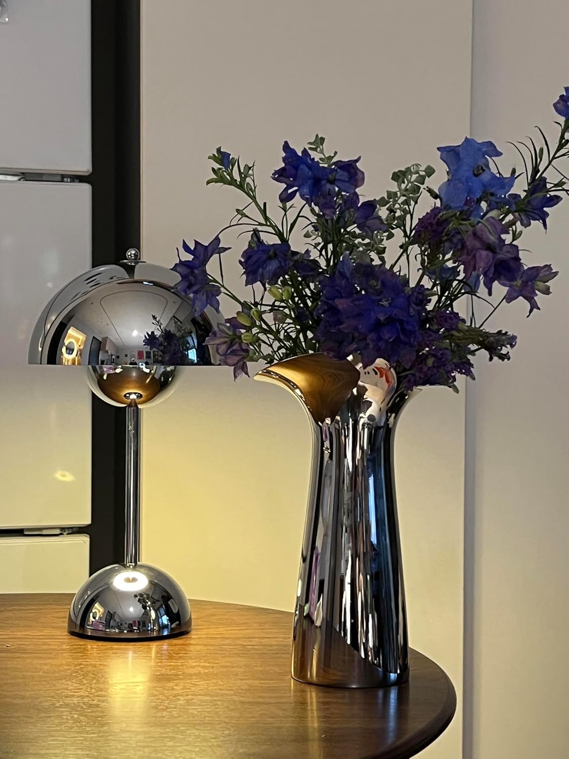 Modern Flower Bud Lamp 12" Cordless Touch Lamp Dimmable 2600mAh Rechargeable Desk Lamp Nordic Minimalist Mushroom Lamp Nightstand Bedside Lamp for Bedroom Living Room(Chrome) No Reading Light