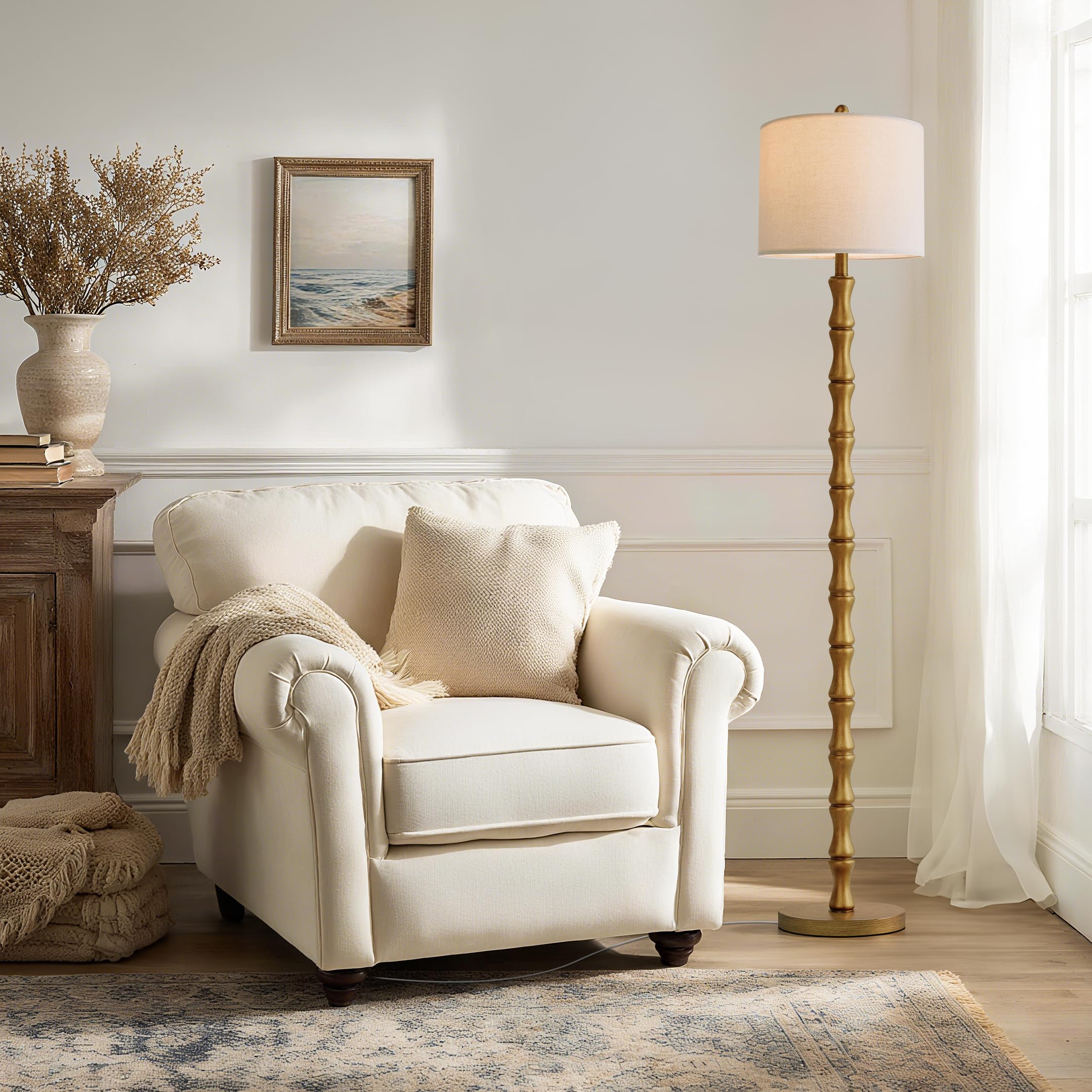 BOBOMOMO 62" Rustic Floor Lamp for Living Room, Retro Farmhouse Floor Lamp Rotary Switch, Resin Standing Lamp for Living Room, Corner, Dining Room, Bedroom, House