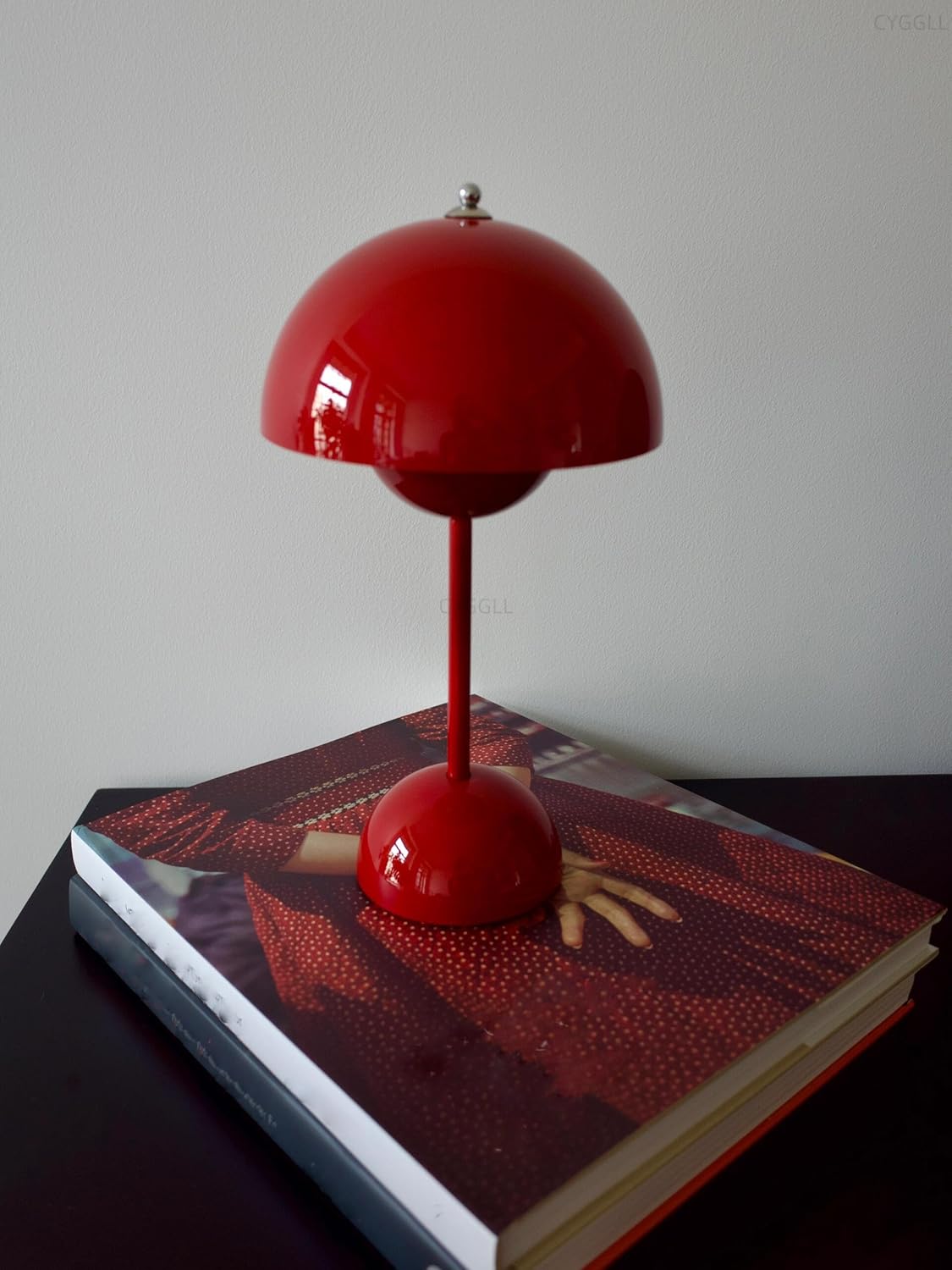 Modern Flower Bud Lamp 12" Cordless Touch Lamp Dimmable 2600mAh Rechargeable Desk Lamp Nordic Minimalist Mushroom Lamp Nightstand Bedside Lamp for Bedroom Living Room(Vermilion Red) No Reading Light