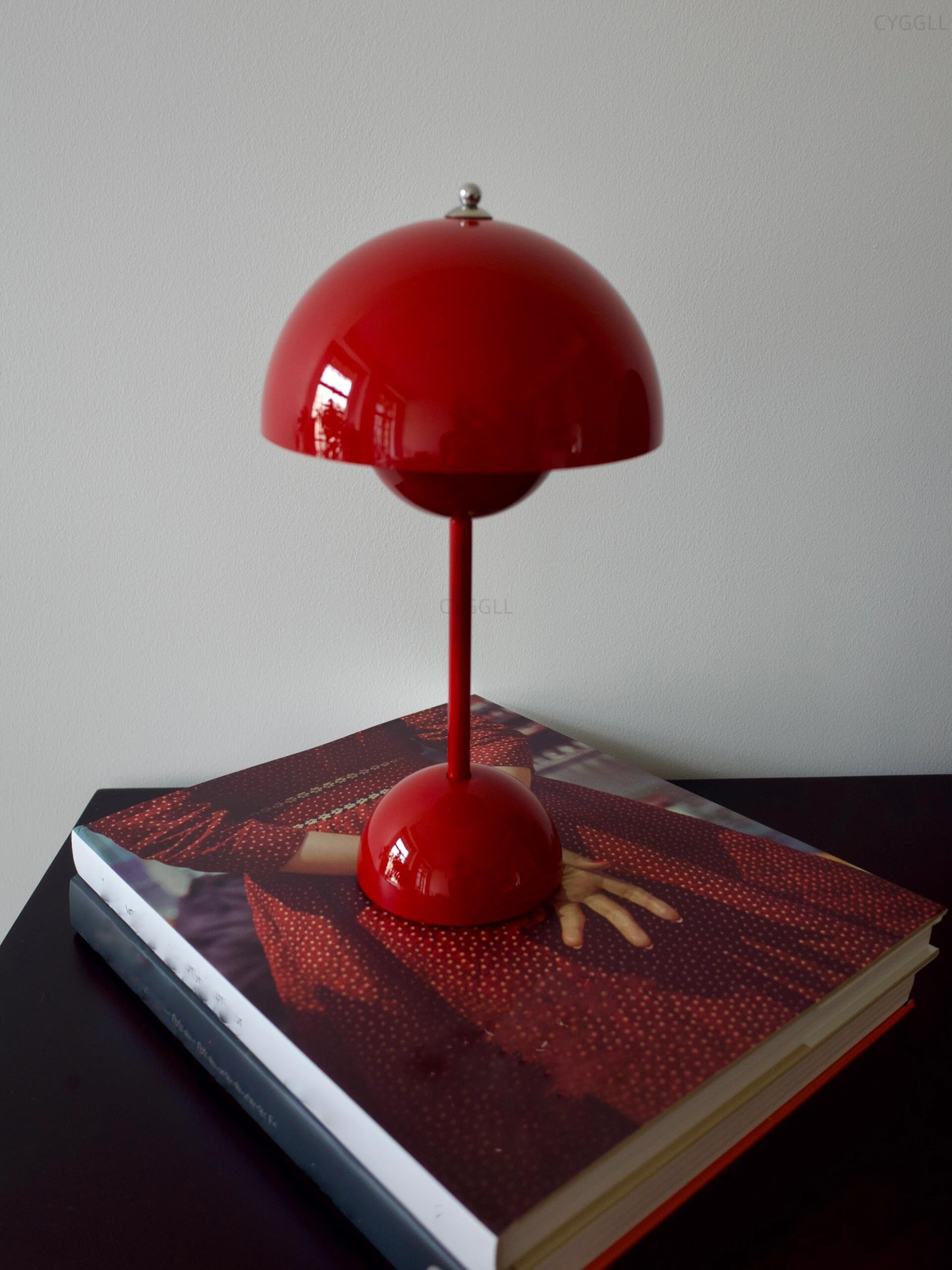 Modern Flower Bud Lamp 12" Cordless Touch Lamp Dimmable 2600mAh Rechargeable Desk Lamp Nordic Minimalist Mushroom Lamp Nightstand Bedside Lamp for Bedroom Living Room(Vermilion Red) No Reading Light