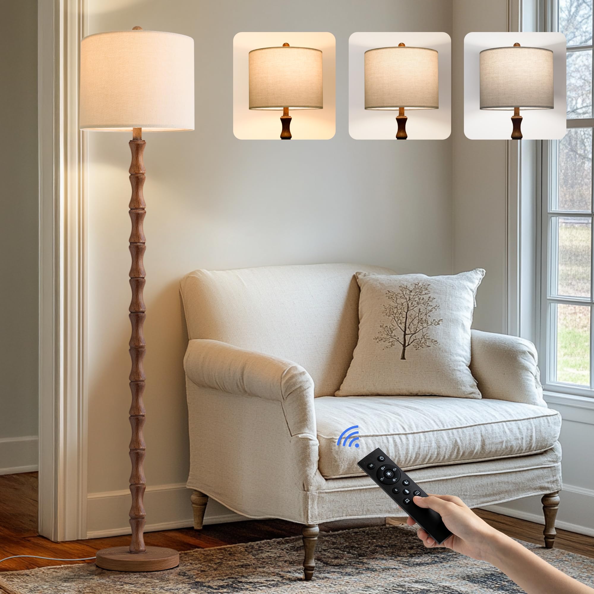 BOBOMOMO 62" Rustic Floor Lamp for Living Room, Retro Farmhouse Floor Lamp Rotary Switch, Resin Standing Lamp for Living Room, Corner, Dining Room, Bedroom, House